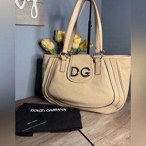 Dolce & Gabbana Beige Leather Shoulder Bag with DG Logo